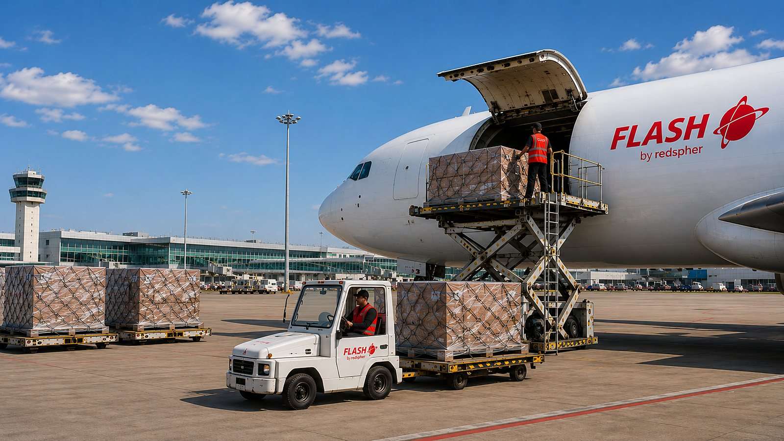 Urgent air cargo being loaded onto an aircraft by Flash by Redspher